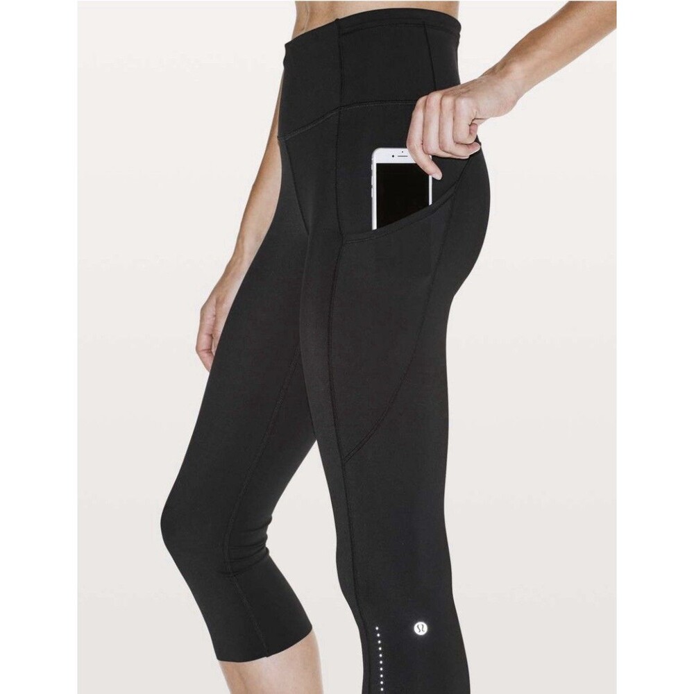$128 Lululemon Fast and Free Crop II Nulux 19" Black Size 10 Leggings Gym Yoga
